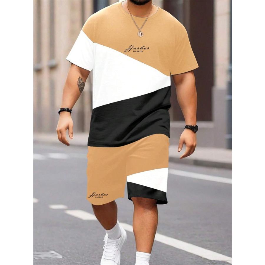 

Летняя футболка с монограммой в стиле пэчворк для мужчин с круглым вырезом и короткими рукавами, шорты на шнурке, спортивный костюм для уличной фотографии 6XL