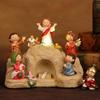 Miniature Christmas  Resurrection Ornament with Resin Figures and LED light for Seasonal Home Decoration