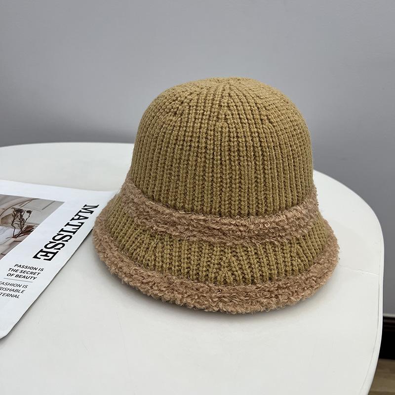 Fashion Plush Edge Knitted Warm Bucket Hat Women's Autumn and Winter Literary and Artistic Style Straight Bucket Hat