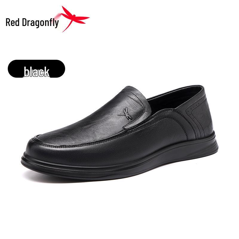 Red Dragonfly Men s 2026 Genuine Leather Slip-On Business Casual Non-Slip Commuter Shoes. 38 чёрный