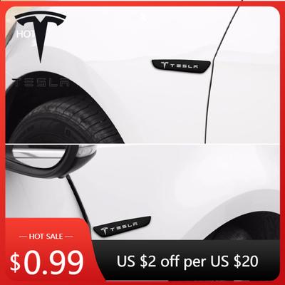 Car Sticker 2025 Hot 2Pcs 3D Metal Car Body Sticker Trunk Decorative Badge Emblem Decal Accessories For Tesla Model 3 Y S X 2021