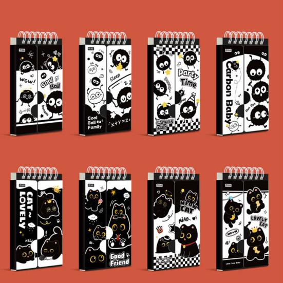 Caderno de Vocabulário Gato Preto Portátil Tamanho de Bolso Mini Caderno Espiral com Argolas Livro de Palavras para Estudantes