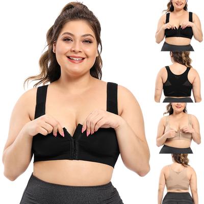 Sujetadores posturales de Color sólido para mujer, sujetadores con cierre frontal y soporte para la espalda, sujetadores inalámbricos de cobertura completa ajustables