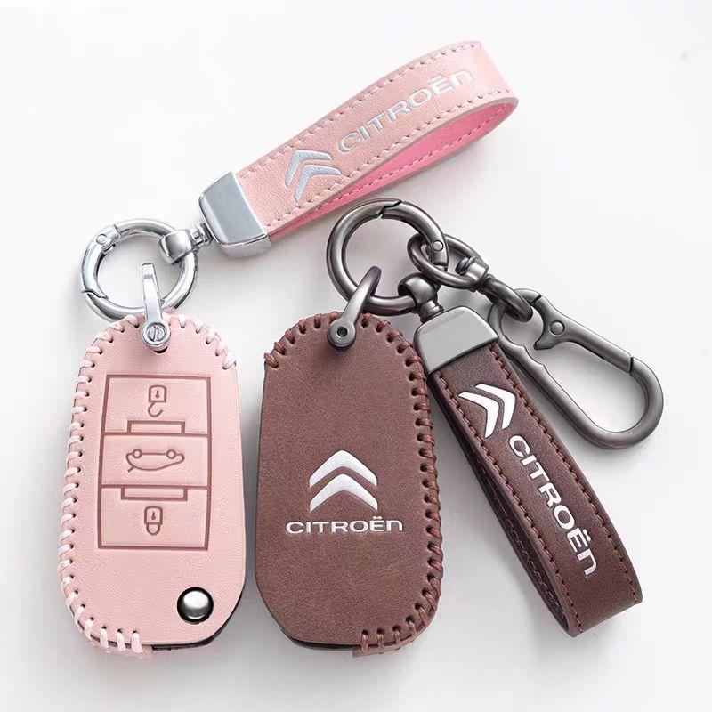High Quality Leather Car Flip Key Case Cover Protector Fob Floding Shell Keychain For Citroen C3 C4 CACTUS C6 C8 Car Accessories