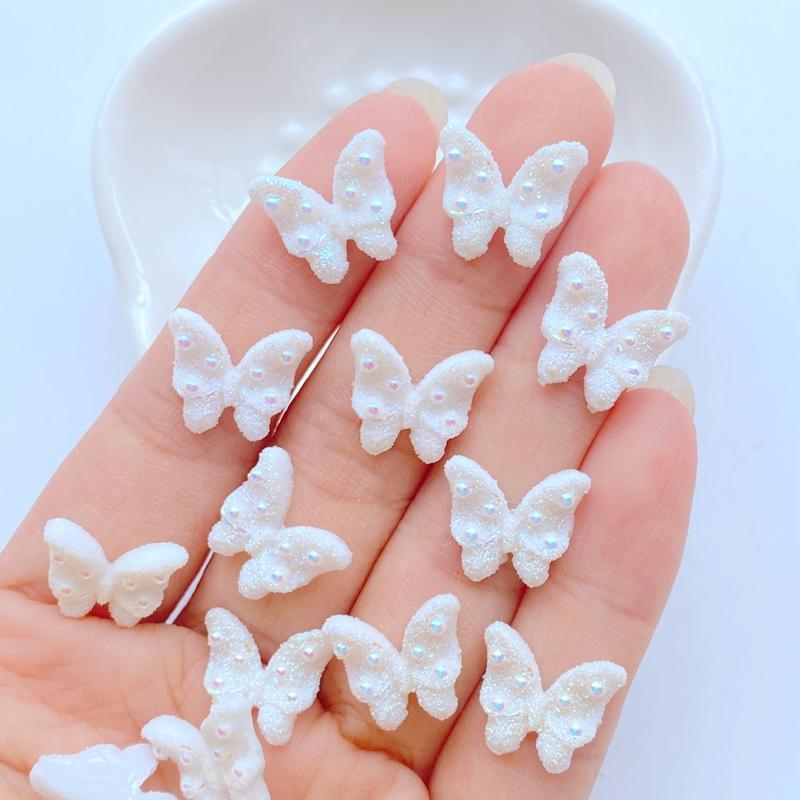 50Pcs New Cute Mini 12*14mm Shiny Butterfly Flat Back Resin Nail Enhancement  Jewelry Craft Decoration Accessorie