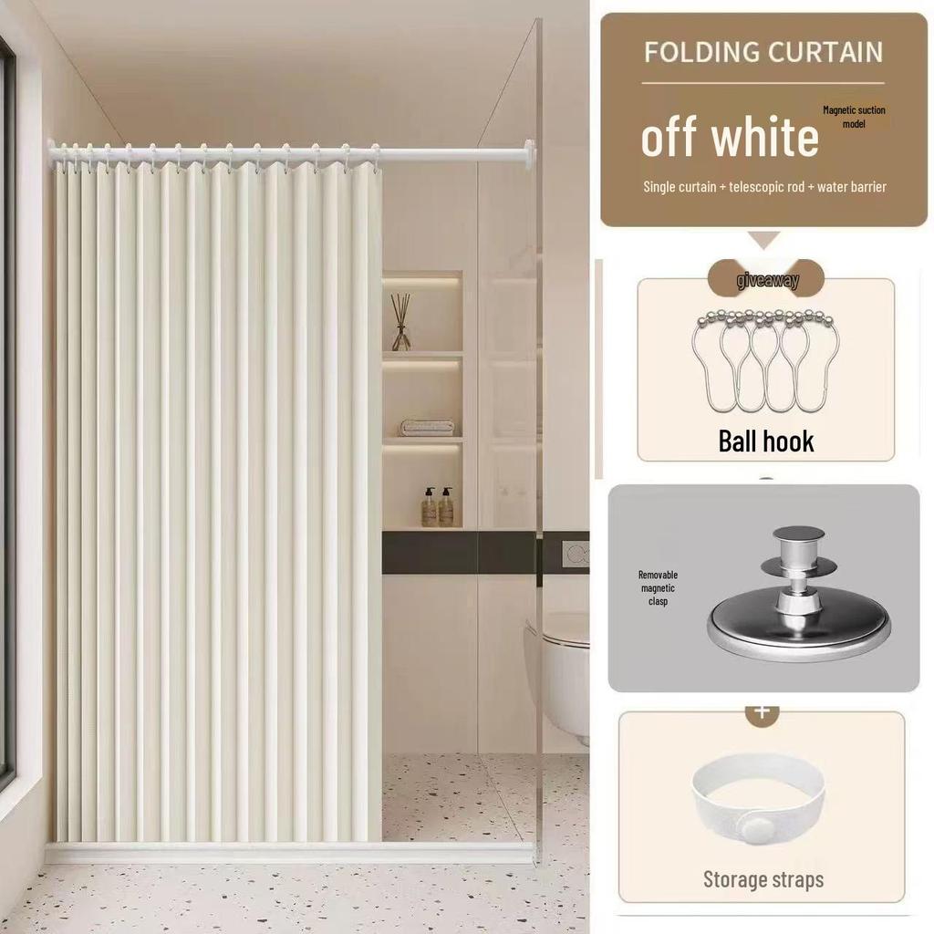 Foldable No-Drill Shower Curtain and Blackout Partition