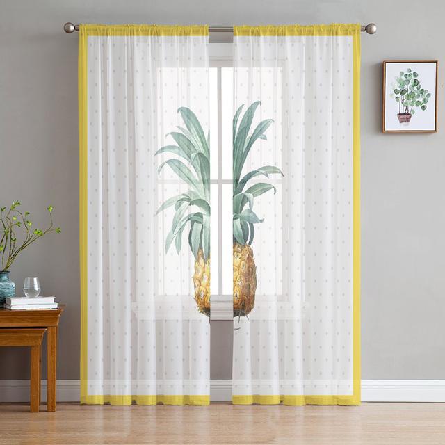 Toucan Flower Fruit Tropical Plants Pineapple Map Tulle Sheer Window Curtains For Living Room Bedroom Tulle Voile Curtains Decor