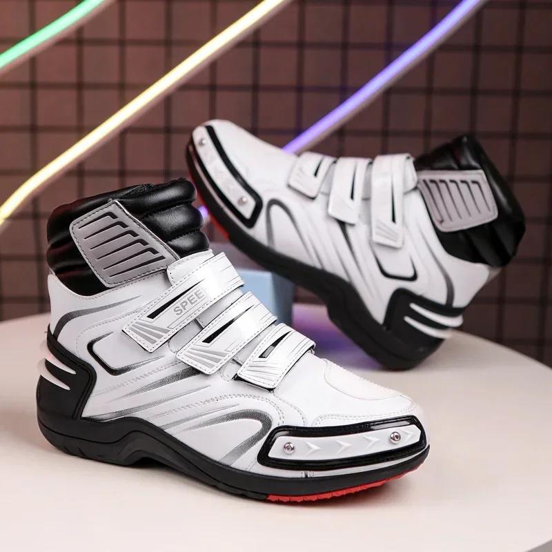 Stivali in Pelle da Moto Traspiranti Antiscivolo Resistenti all'Usura per Piloti Scarpe alla Caviglia da Corsa per Moto Nuovi Stivali da Motociclista