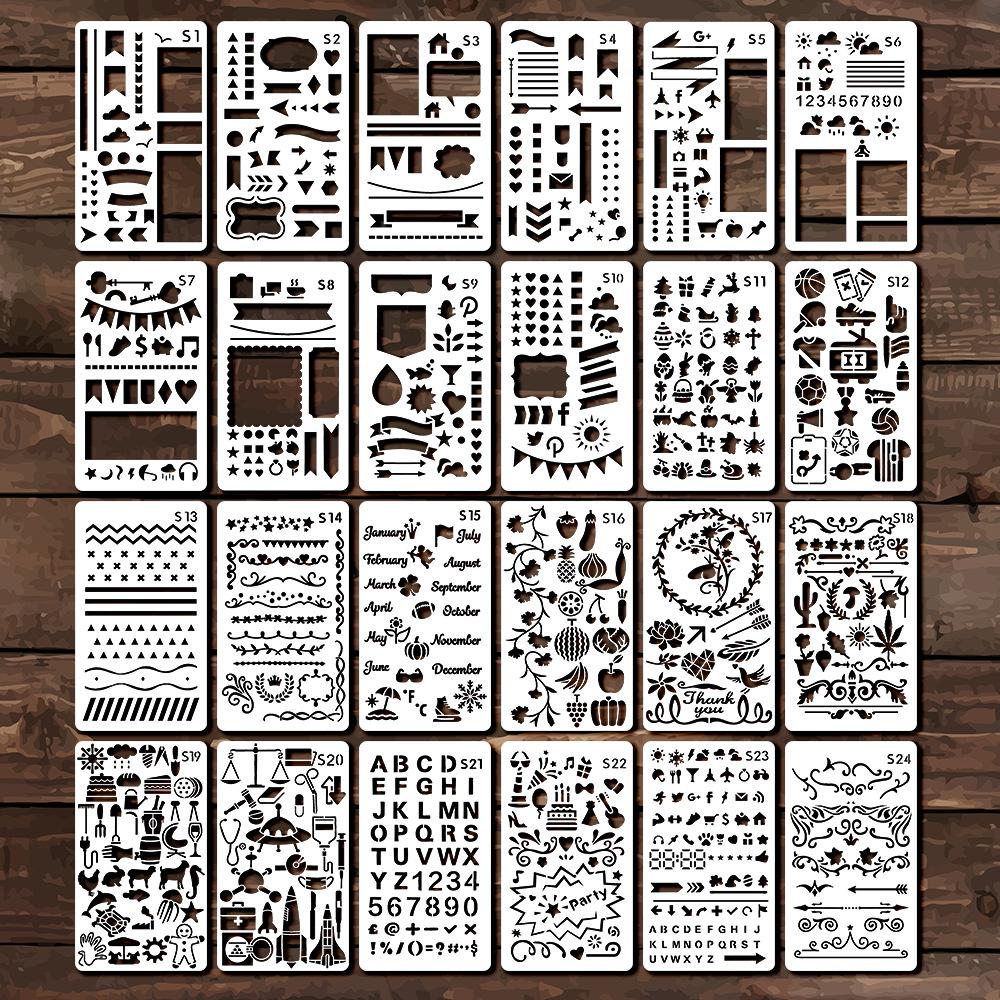 Handbücher, Ausgestanzte Malvorlagen, DIY-Tagebücher, Scrapbooks, Fotoalbum-Gestaltung, Formgrafiken, Plastikschablonen
