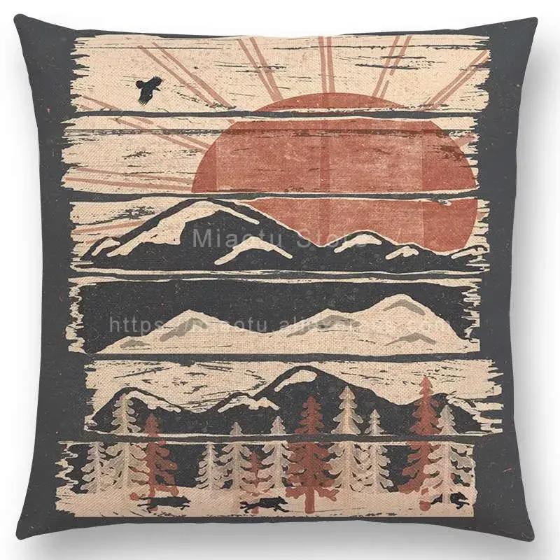 Neueste Kissenbezug Tiere im Wald Tag und Nacht Berge Sonne Mond Erkundung Camping Fuchs Wolf Kissenbezug