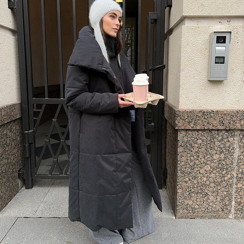 Winter Oversized Warm Long Cotton Padded Coats Women Loose Belt Quilted Parkas Jackets Thicken  Lace Up Single Breasted Overcoat