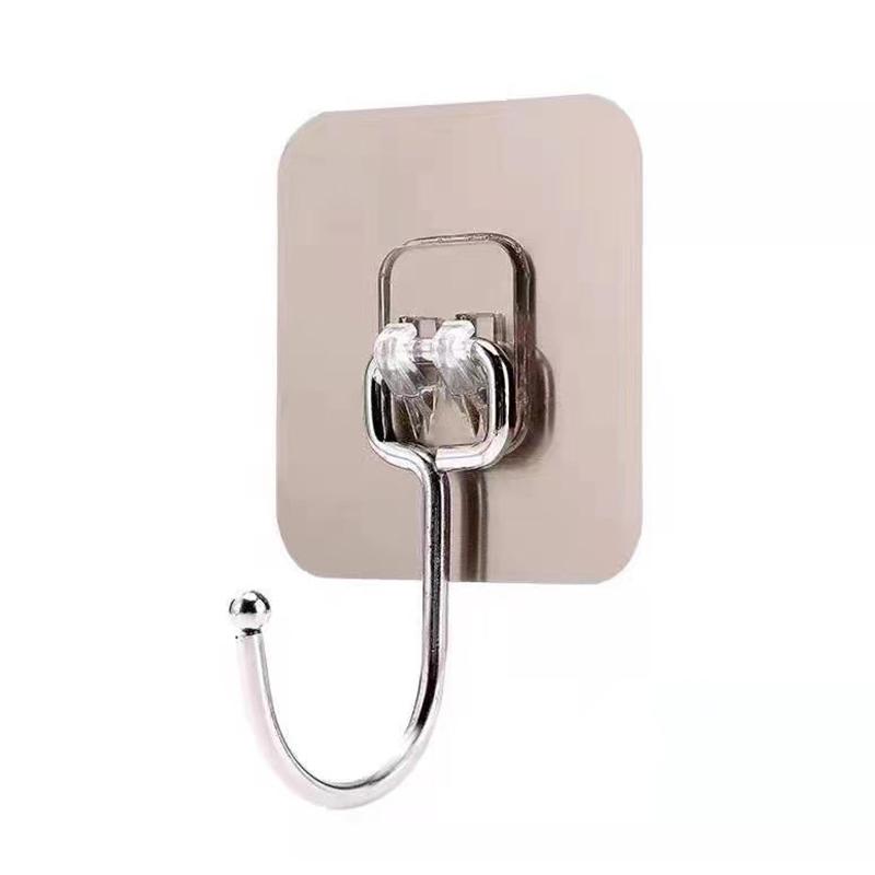 1Pcs Large Hook Transparent Stainless Steel Strong Self Adhesive Hooks Key Storage Hanger For Kitchen Bathroom