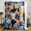 Adorable Kittens Among Hydrangeas Patterned Flannel Blanket Perfect for the Bedroom Living Room, Sofa, or a Little Nap