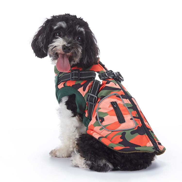 Military Reflective Pet Dogs Coats With Harness Winter Warm Thickness Cotton Coat For Small Medium Large Pets Dogs Puppy Clothes