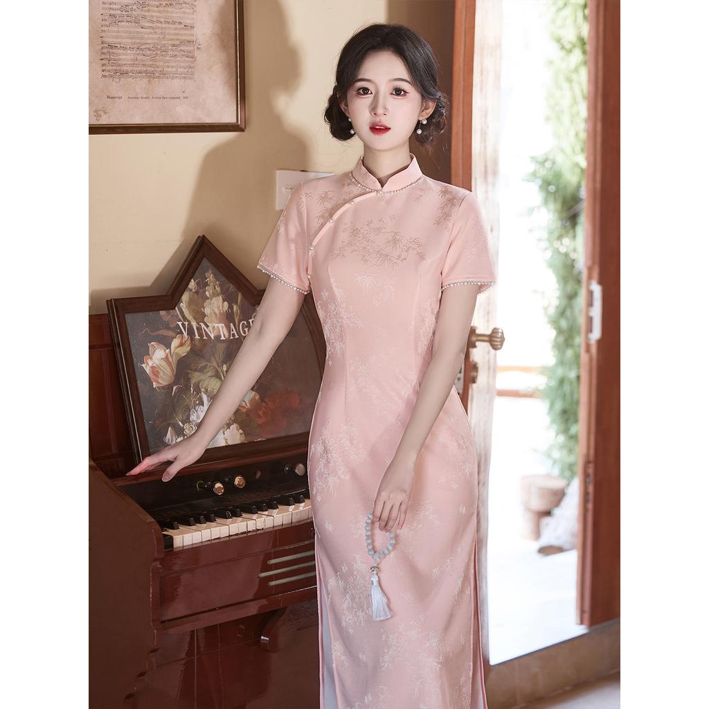 Pink cheongsam 1011 new female summer small engagement daily can wear new Chinese toast medium and long cheongsam