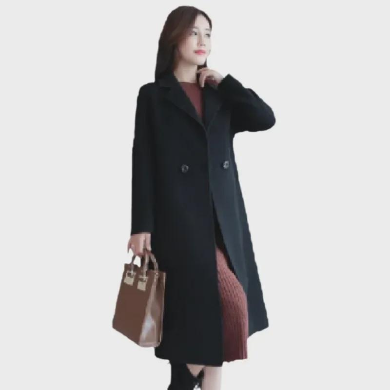Women's Mid-Length Woolen Coat - Original Size, Spring/Autumn, Korean-style Loose Fit
