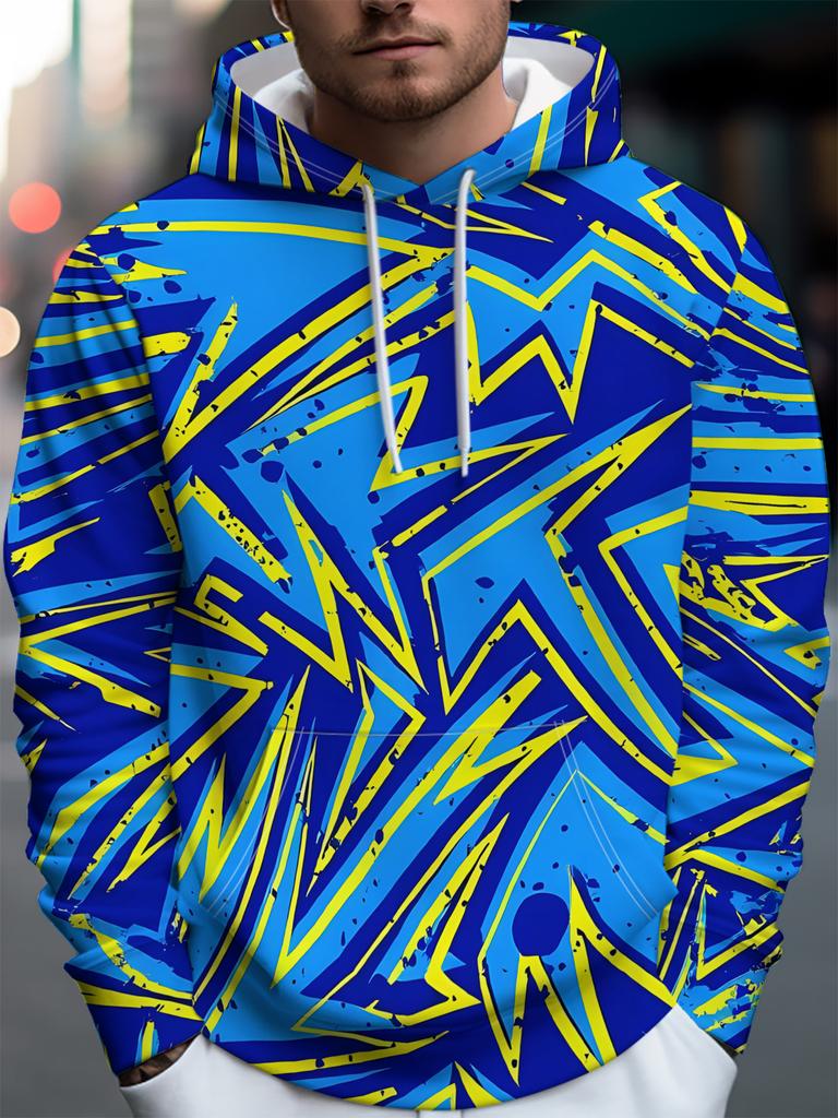 Men's Hoodie Thin Geometric Graffiti Print Drawstring Long Sleeve Spring Autumn Casual Pullover Mens Clothing