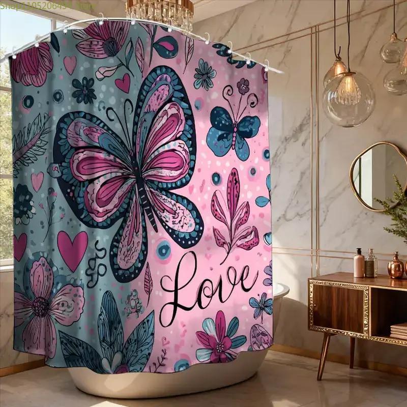 1pc Bathroom Shower Curtain, Love Theme Party, Anniversary Shower Curtain, Includes 12 Hooks, 180*180cm Bathroom Curtain Home
