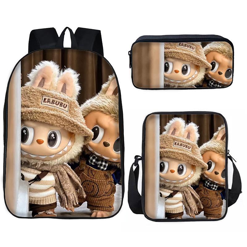 School Bag Pin Pattern Primary and Secondary School Students Meal Bag Pencil Bag Three-piece Set