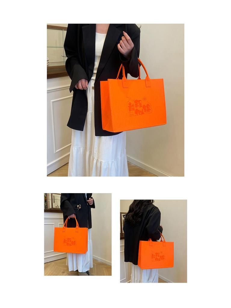 Eco-Friendly Logo Print Large Capacity Felt Tote Bag with Pattern