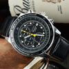 SEIKO Herren Quarz Chronograph Uhr Edelstahl / Lederarmband Tachymeterlünette Leuchtzeiger Datum Sport Business Herren Armbanduhr