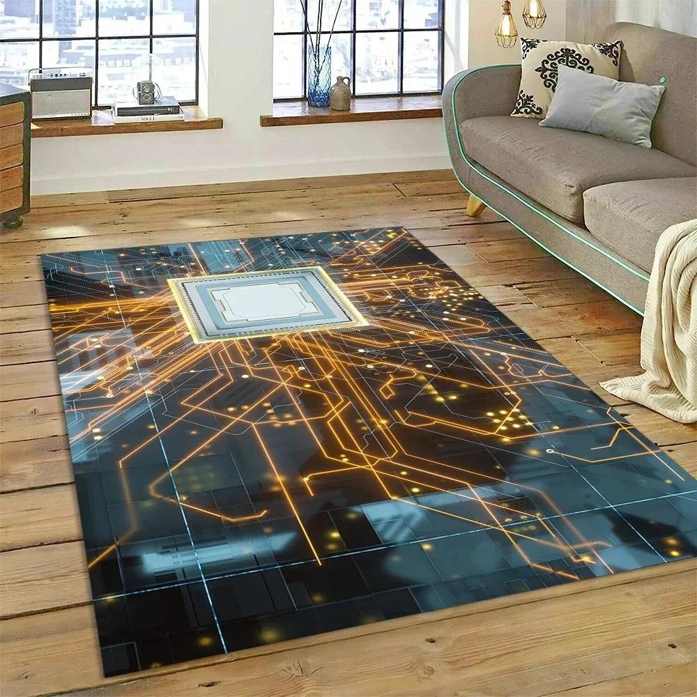 PCB Circuit Board 3D Chip CPU Carpet Living Room Decoration Non Slip Home Sofa Table Floor Mat Bedroom Doormats Spring Decor Rug