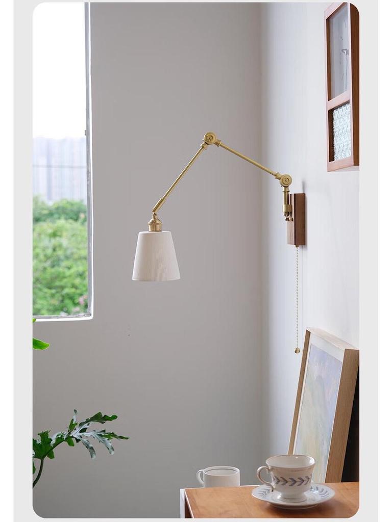 Used Copper French Retro Wabi-Sabi Style Swing Arm Wall Sconce for Bedroom or Living Room.