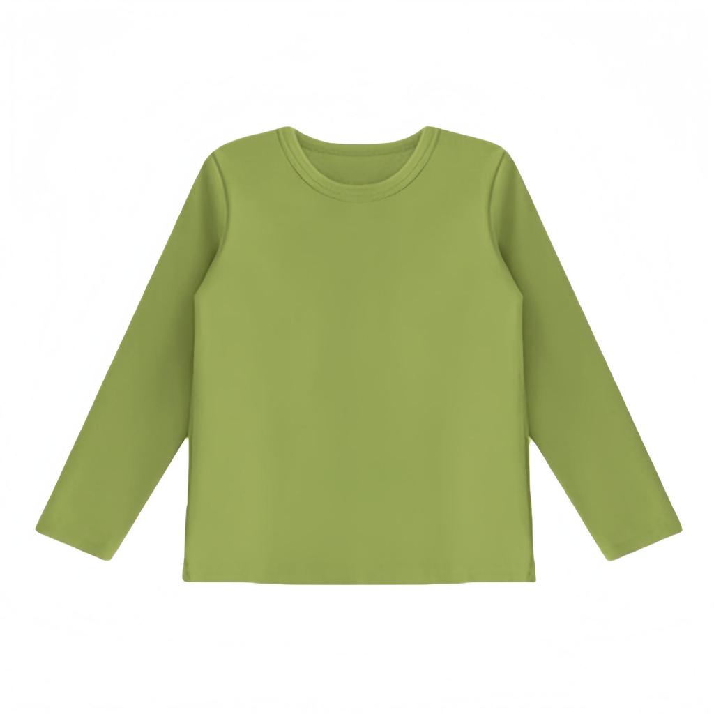 Kids' Long Sleeve Base Layer Top - Plain White or Black Pure Cotton T-shirt for Boys and Girls, Spring/Fall Wear