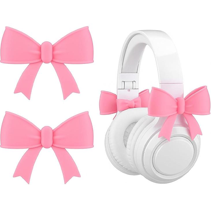 2 Pack Bow Headphone Accessories Coquette Headset Decoration 3D Cute Headphone Charms Attachment Girl Gaming Accessories Black Christmas Gamer Gift