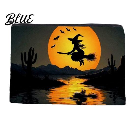 Festive Halloween Organizer Storage Bag with Pattern Printed Smooth Zipper Durable Bag Canvas Makeup Large Capacity Travel Cosmetic Pouch Witch