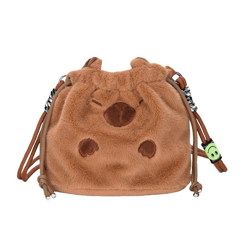 ins cute drawstring small bucket bag versatile kapibara plush bag girl heart cartoon student messenger bag bag bag
