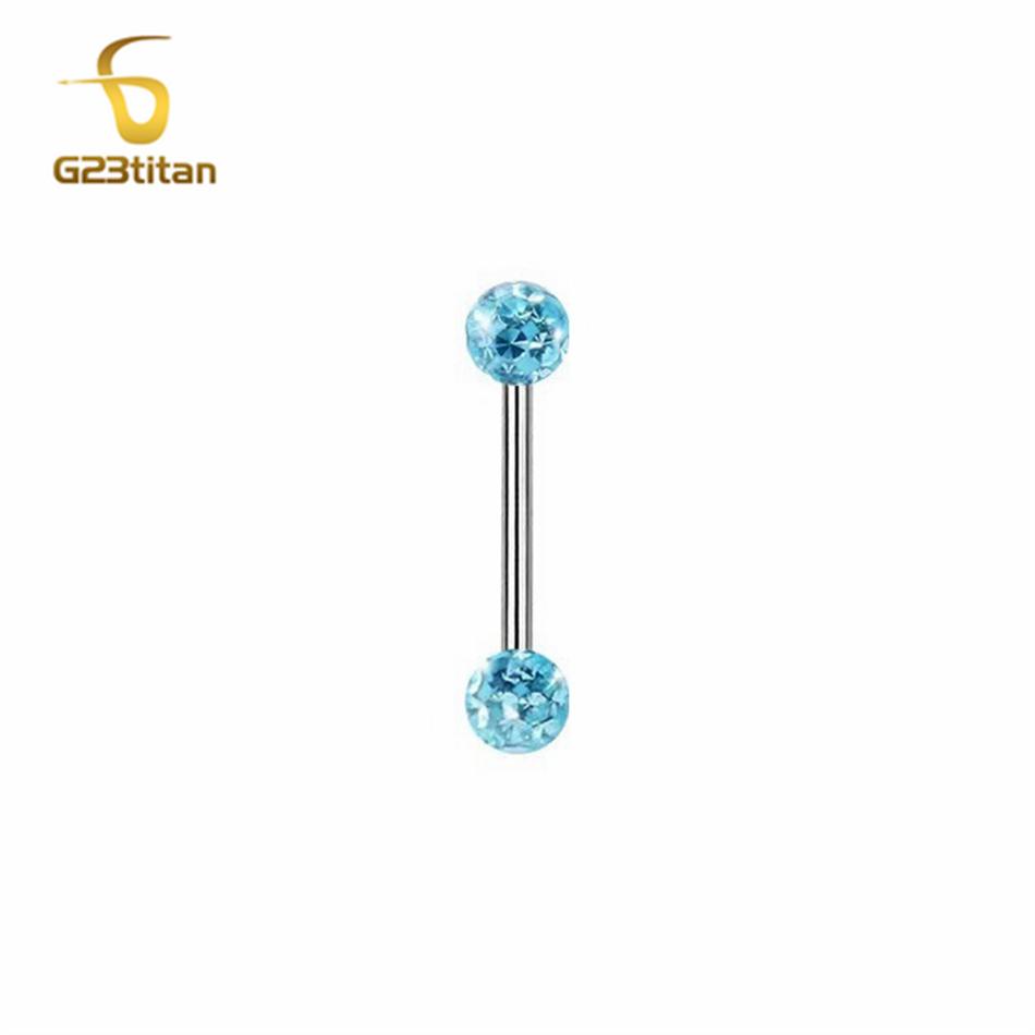 Waterproof Crystal Resin Ball Tongue Rings Nipple Barbell Ear Cartilage Earring 14G 1.6mm 12-22mm Titanium Piercing Body Jewelry