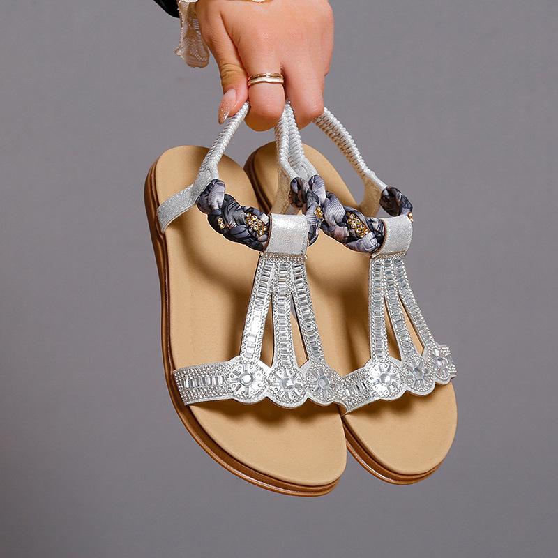 

Shoes for Women Summer Fashion Plus Size 36-42 Platform Wedges Rhinestone Elastic Band Comfortable Non-slip Sandals 42 серебряный