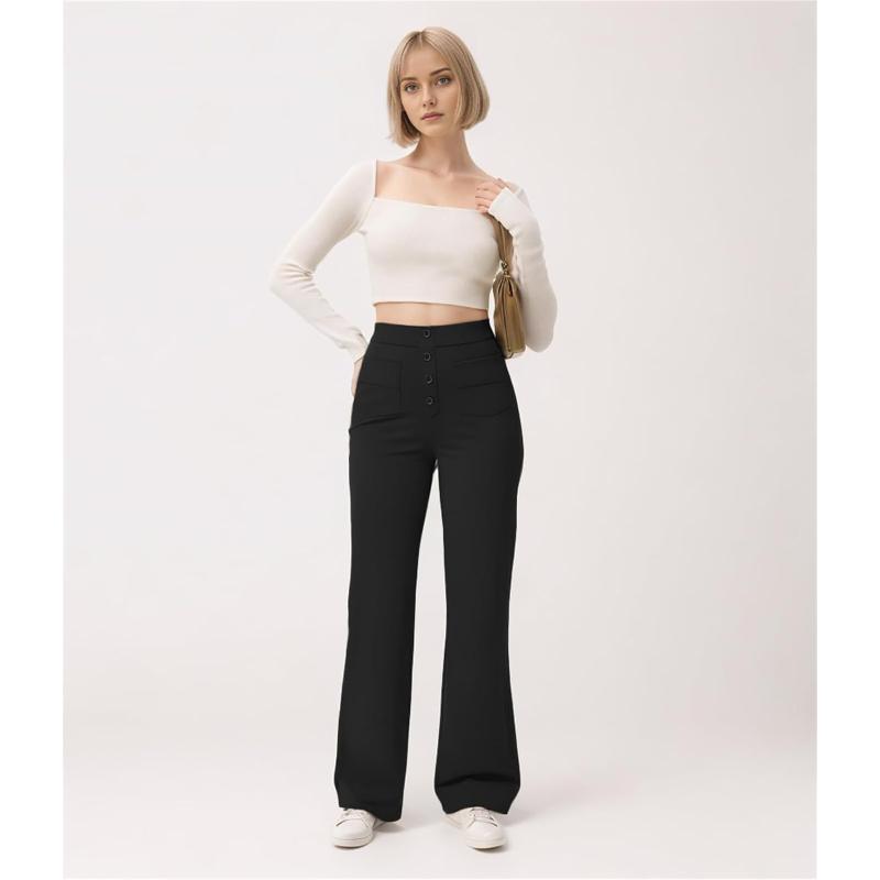 2025 New Women's High Waist Button Multi-Pocket Straight Casual Pants High Elasticity