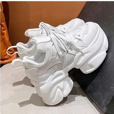 2025 Autumn Leather Thick Sole Casual Shoes 10CM Breathable Mesh Walking Shoes Woman Zapatos Mujer High Platform Women Sneakers
