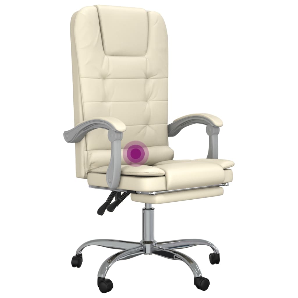Massage Office Chair In Cream Synthetic Leather