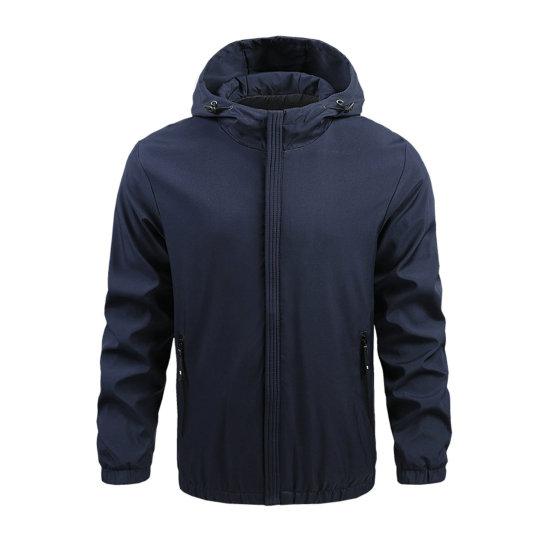 

Мужской повседневный плащ с капюшоном, длинными рукавами, эластичными манжетами, молнией, карманами, ветровка, однотонная верхняя одежда, уличная одежда XL темно-синий
