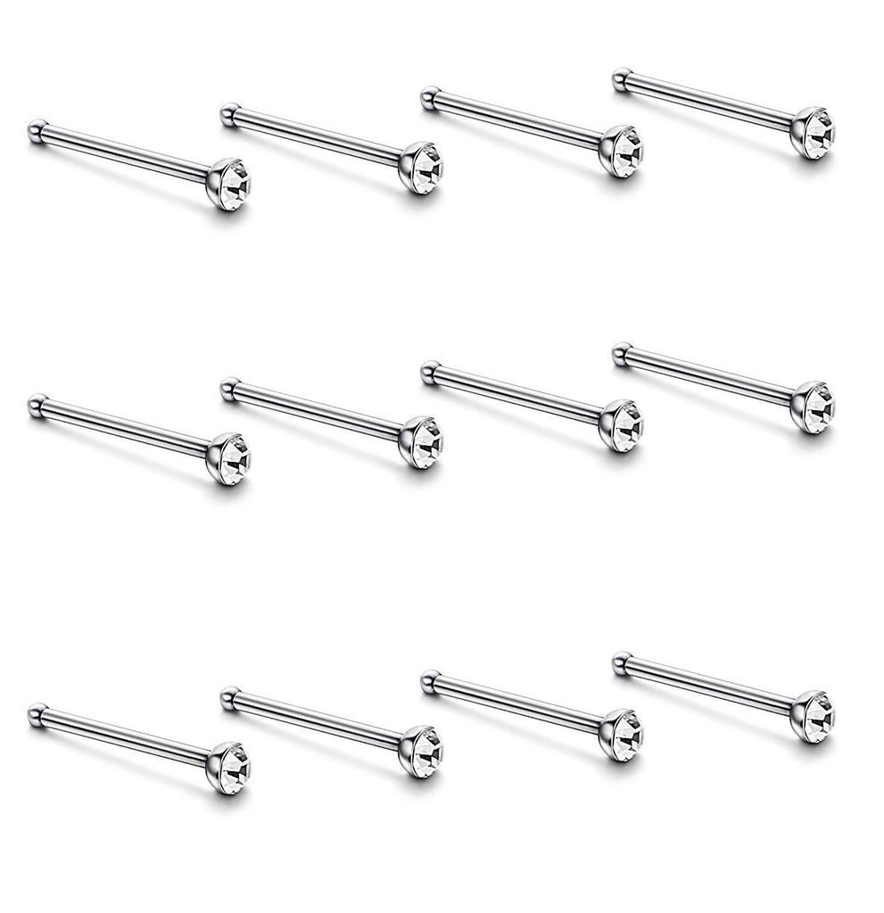 60-Piece Boxed Set: Diamond-Inlaid Stainless Steel Nose & Lip Studs - Assorted Sizes (1.5mm, 2.0mm, 2.5mm) & Colors
