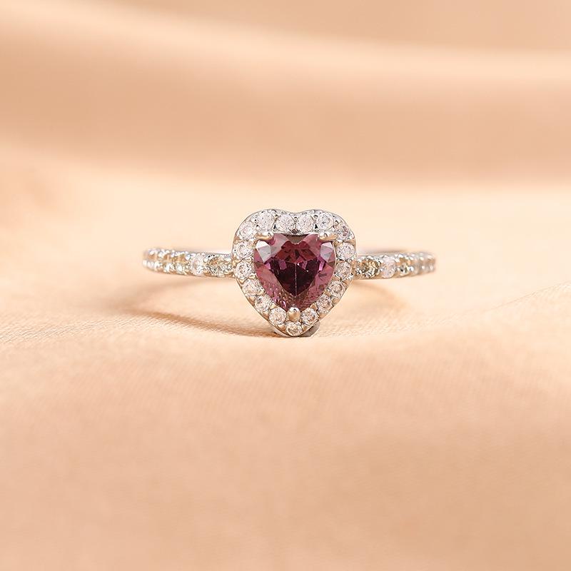 Women's High-End Zirconia Heart Ring: Adjustable Open Design with Light Luxury, White Gold Plating, and Moissanite Inlay.
