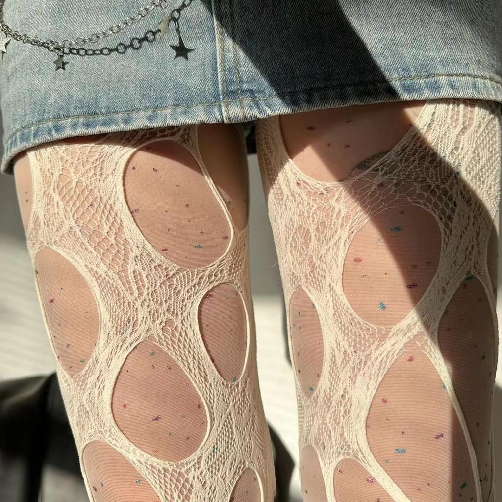 Sexy Punk Women Broken Hole Stocking Ropa Interor Para Mujeres Fishing Net Socks Gothic Y2k Lace Torn Party Underwear Pantyhose