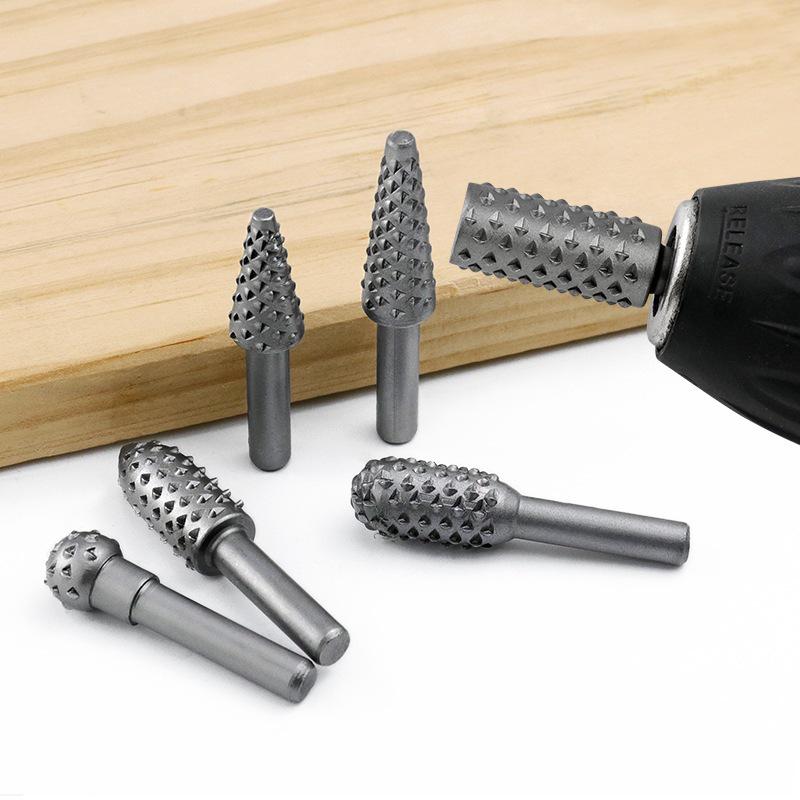 6-Piece Wood Carving & Root Milling Rotary File Set for Woodworking