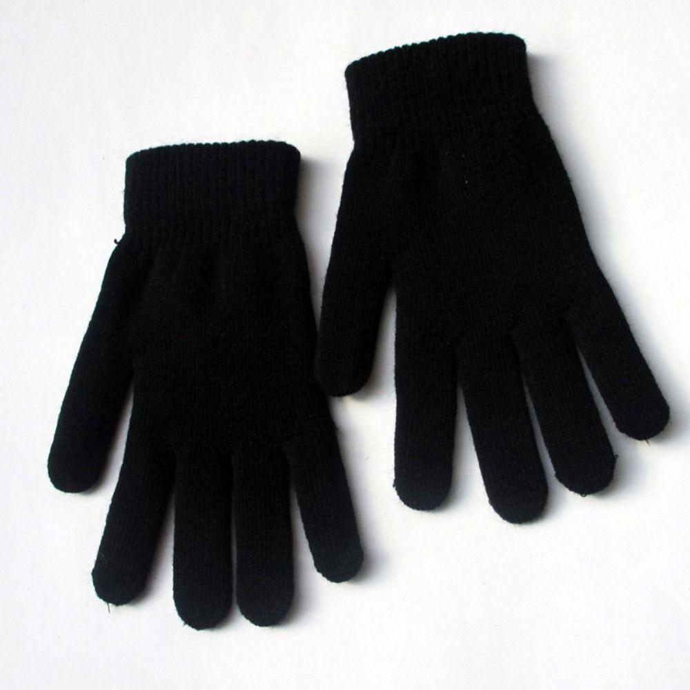 Plush Lining Full Fingered Gloves Winter Warm Women Men Mittens Ribbed Knitted Gloves  Daily Wear