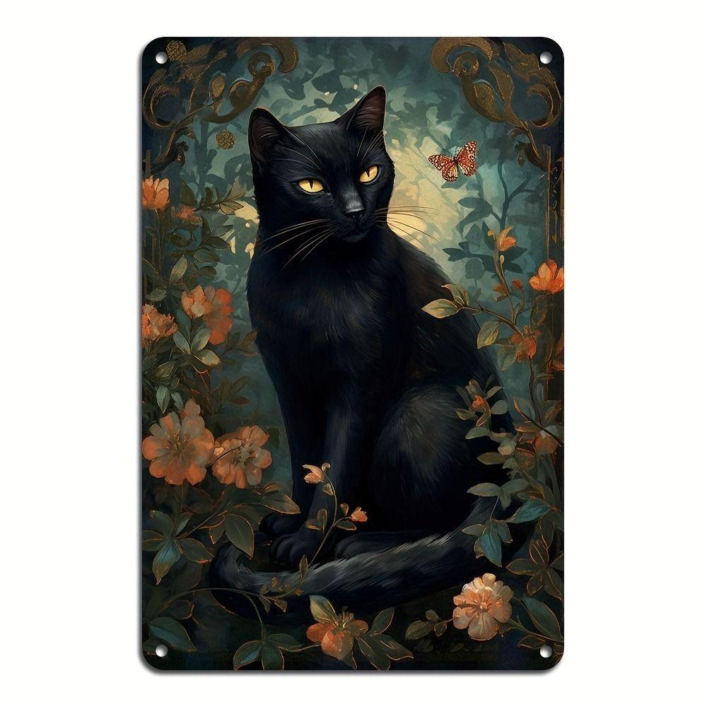 Metall Gedenkzeichen Katze Wartet an der Tür Schwarze Katze Sonnenblume Geschenk Haustierverlust
