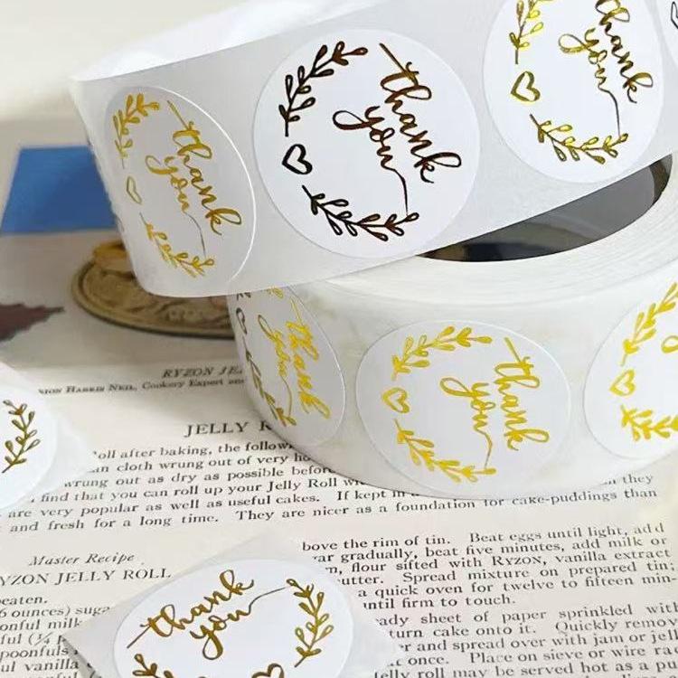 500 Gold Foil Thank You Stickers, Gift Packaging Seals, Handmade Baking Labels, Envelope Decorations (Roll of 500 Sheets).