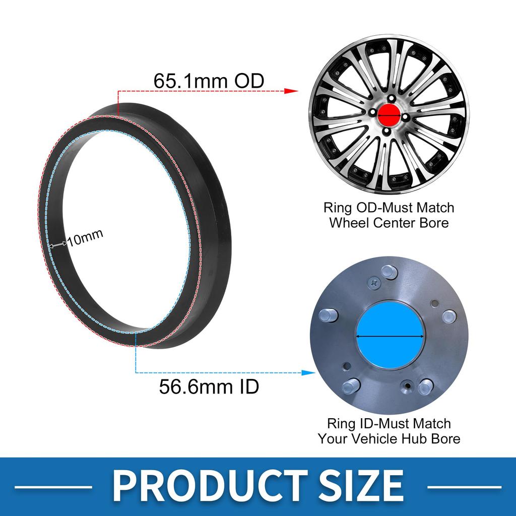 A ABSOPRO Wheel Hub Centric Ring Durable OD 65.1mm to ID 56.6mm Wheel Center