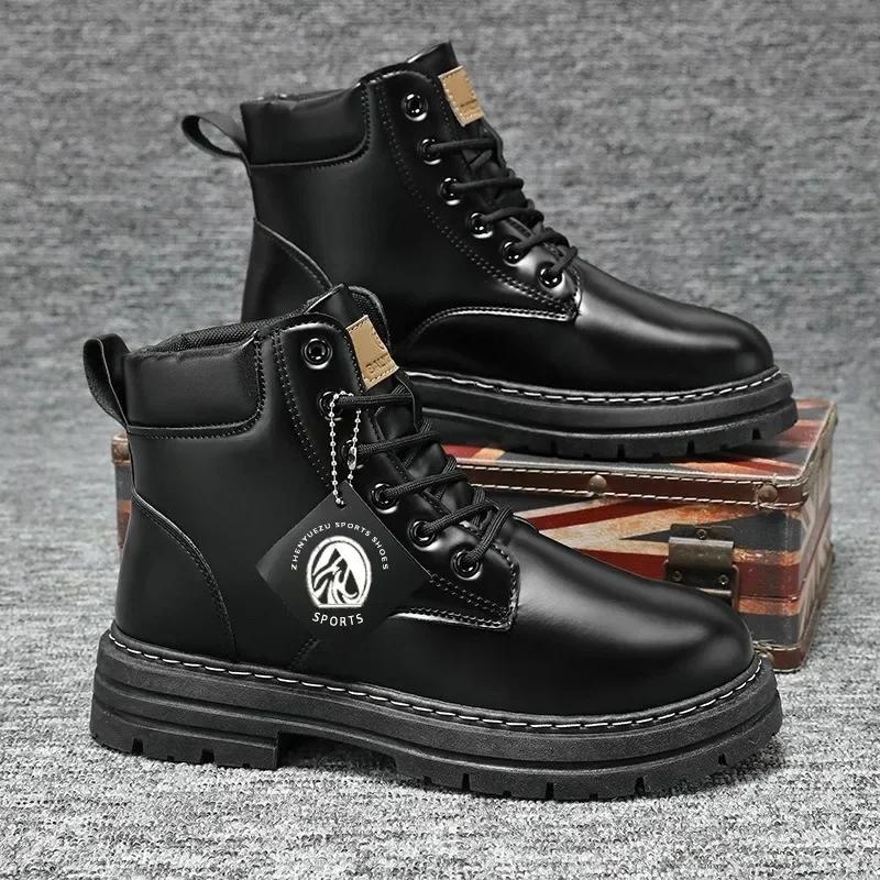 Men Leather Shoes High Top Boots Motorcycle Ankle Boots Men Winter Boots Man Shoes Lace-Up Botas Hombre Spring Hot Sale
