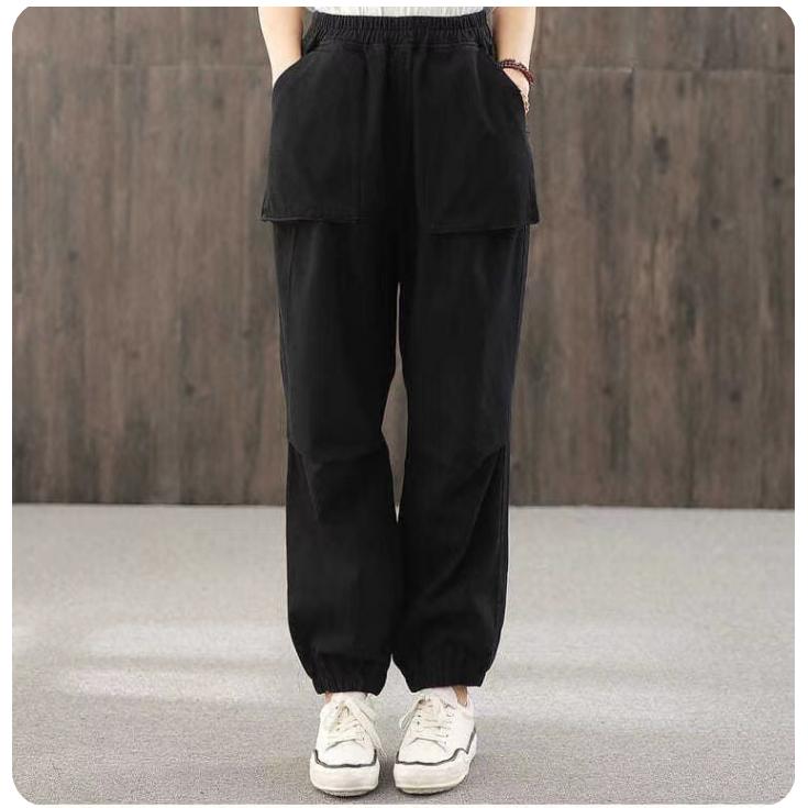Simple, Versatile and Comfortable Overalls, Pocket Trousers, Loose Folds, Literary Casual Pants, Feet