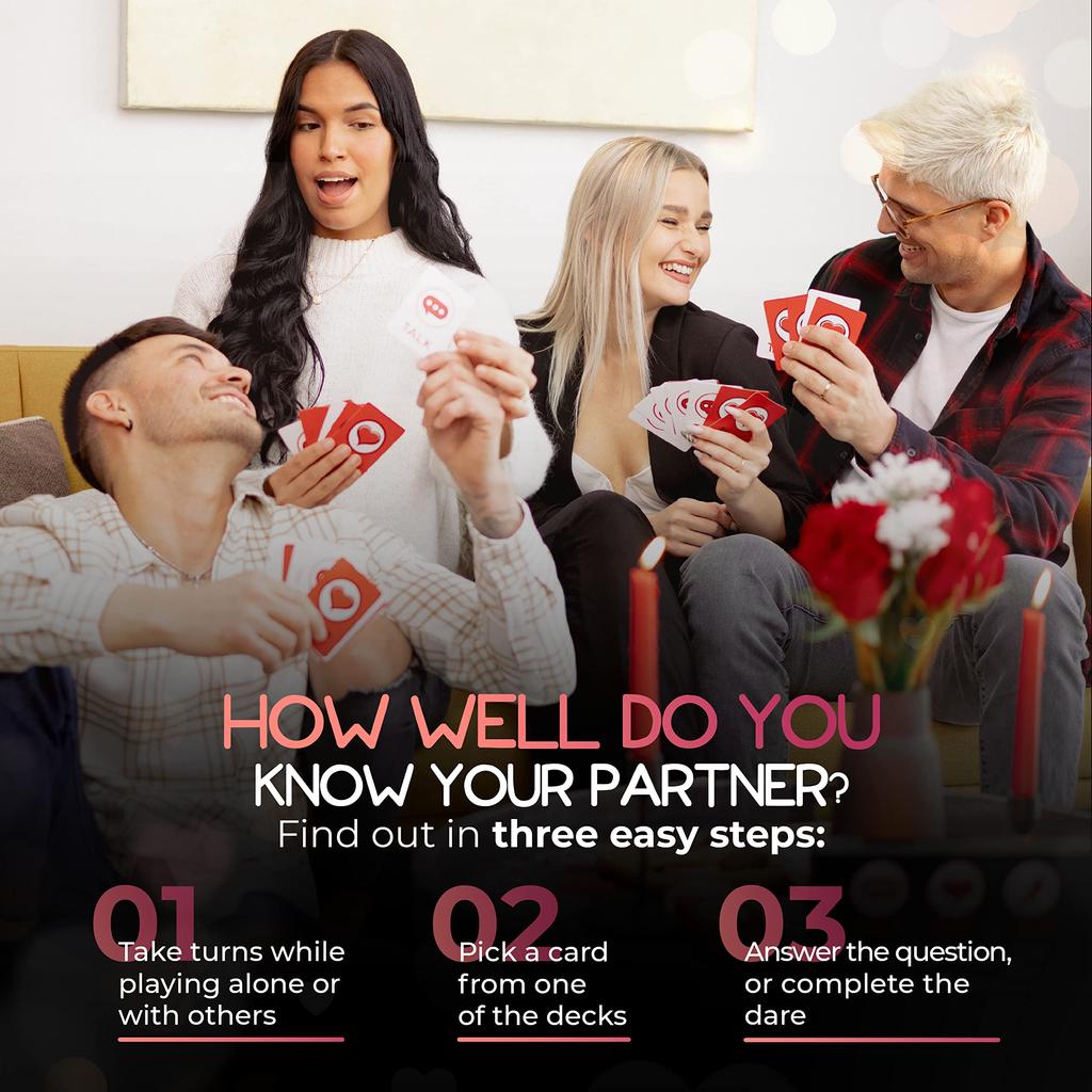 Talk Flirt Dare Is a Couple's Card Game, a Conversation Card Game for Adult Date Nights.