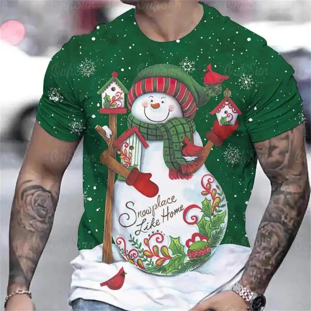 Christmas snowman pattern 3D printed T-shirt casual short sleeved summer round neck T-shirt