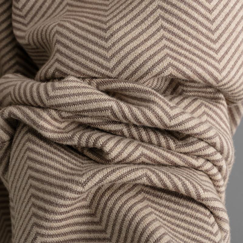 Fashion Contrasting Color Semi-turtleneck Loose Knitted Top Wide-leg Pants Two-piece Set